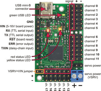 Mini Maestro 12-канальный USB-сервоконтроллер (полностью собранный) с маркировкой сверху