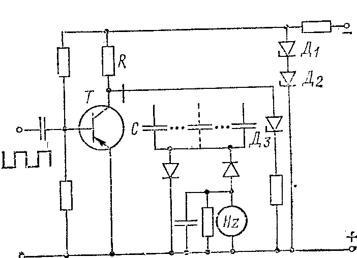 Структурна схема конденсаторного частотоміра, в якому використаний цей метод (рис