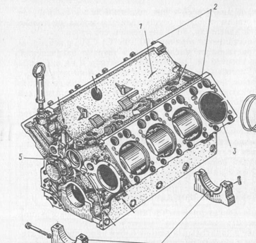 Блок циліндрів двигуна КамАЗ-740 має 8 штук окремих головок, виготовлених з алюмінієвого сплаву А1-4, які встановлюють на кожен циліндр